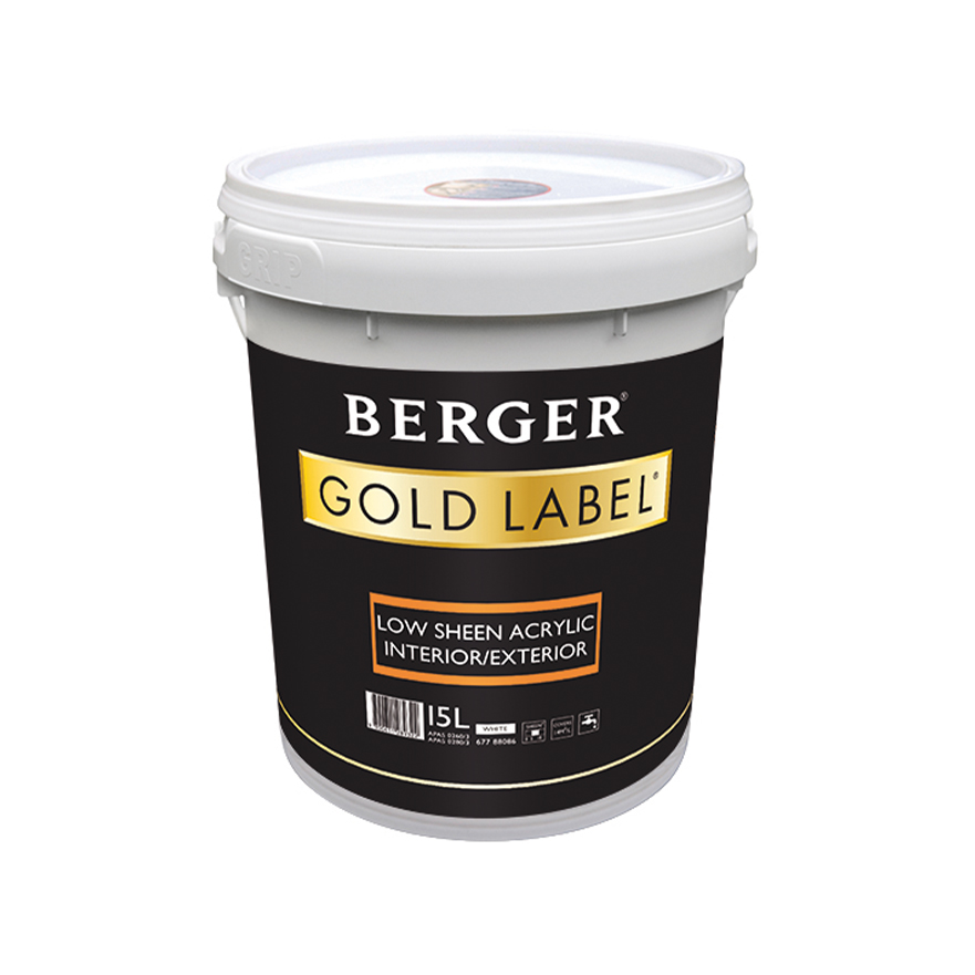 Berger Gold Label Acrylic Interior Exterior Low Sheen White 4L