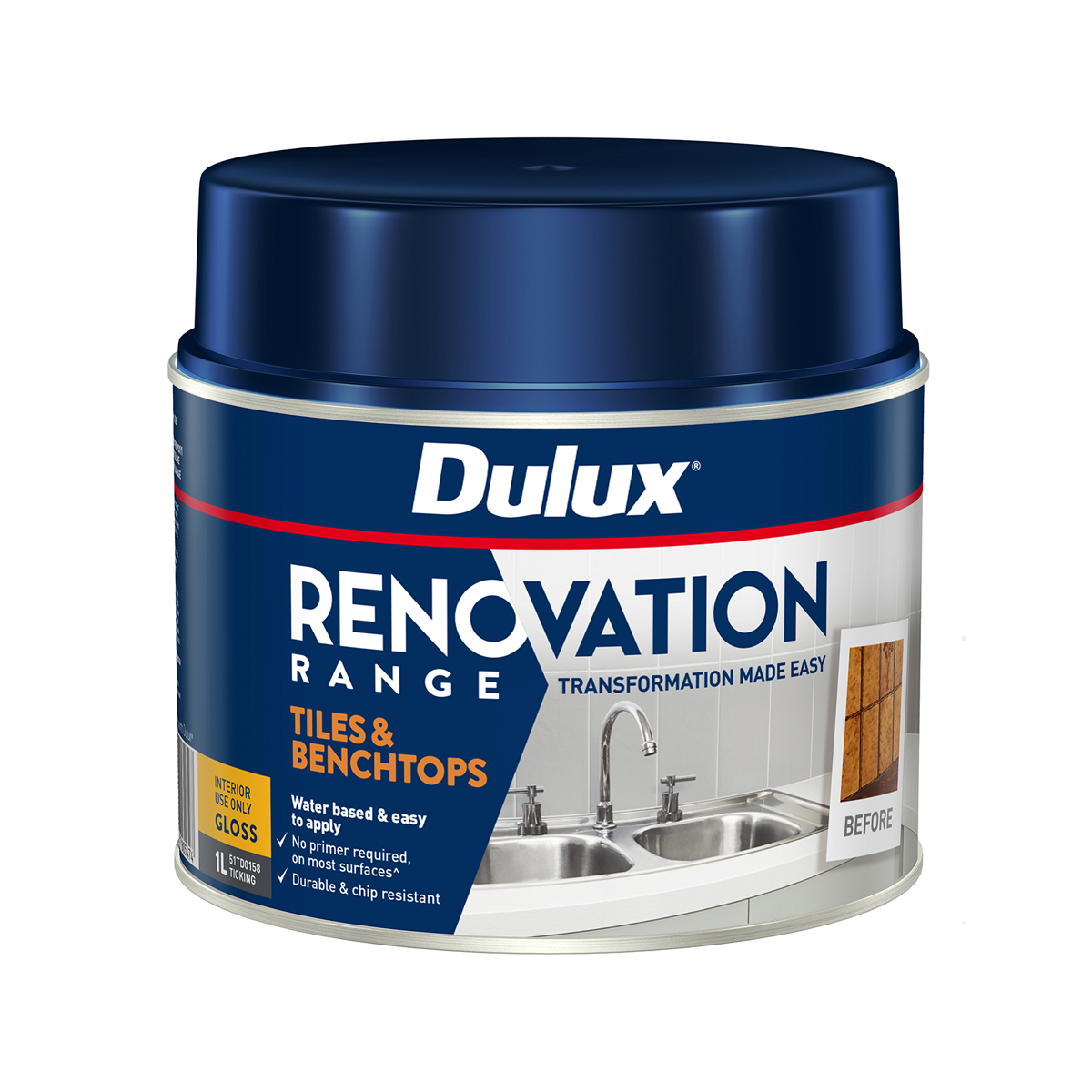 Dulux Renovation Range Tiles & Benchtops Gloss Ticking 1L