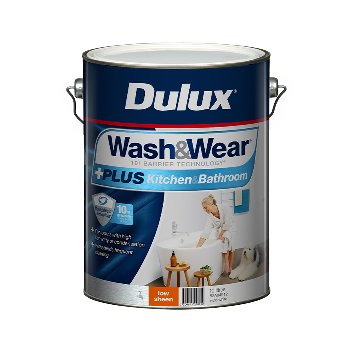 Dulux Wash&Wear +PLUS Kitchen&Bathroom Low Sheen Vivid White 10L ...