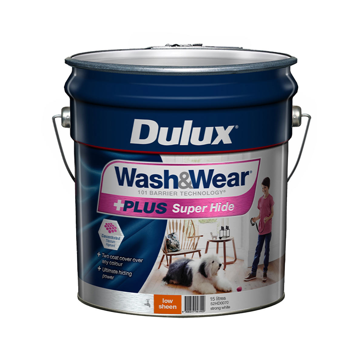 Dulux Wash&Wear +PLUS Super Hide Low Sheen White 15L - Inspirations Paint